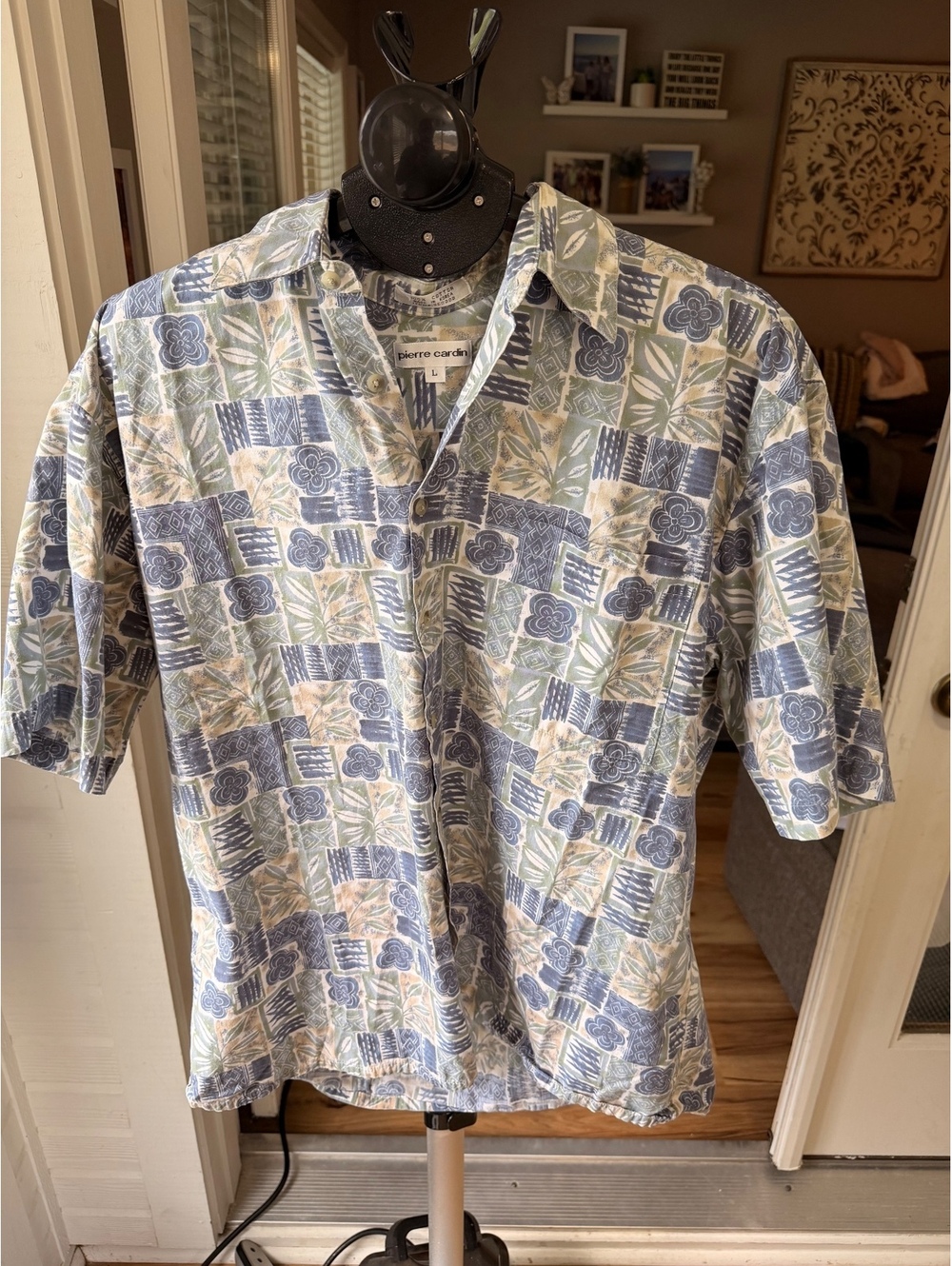 Pierre Cardin blue patterned short sleeve button-up shirt